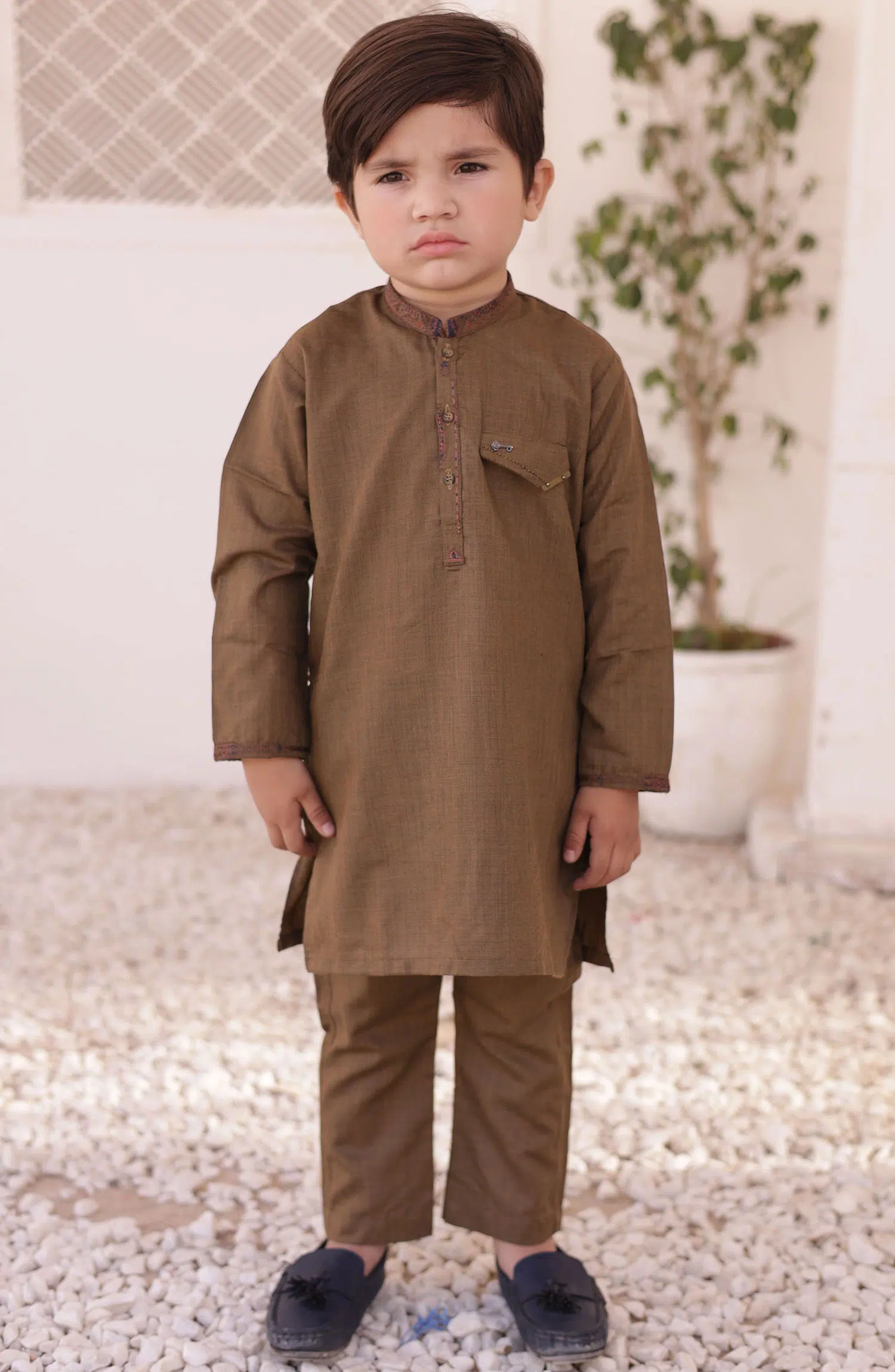 Eid Edit Kurta Trouser Collection By Hassan Jee - E 23 Buff Brown Kurta Trouser
