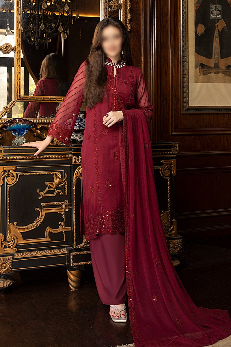 Merakish Unstitched Luxury Formal Collection 2023 - Cherry Red