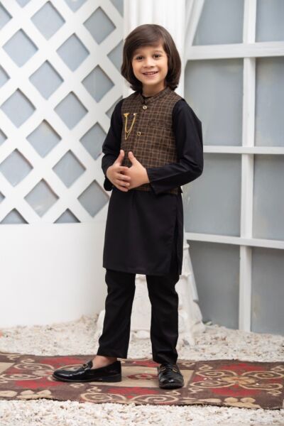 WDS 002 - Purple Waistcoat Suit Exclusive Kids 3 Pc Waist Coat Shalwar  Kameez Collection for Boys