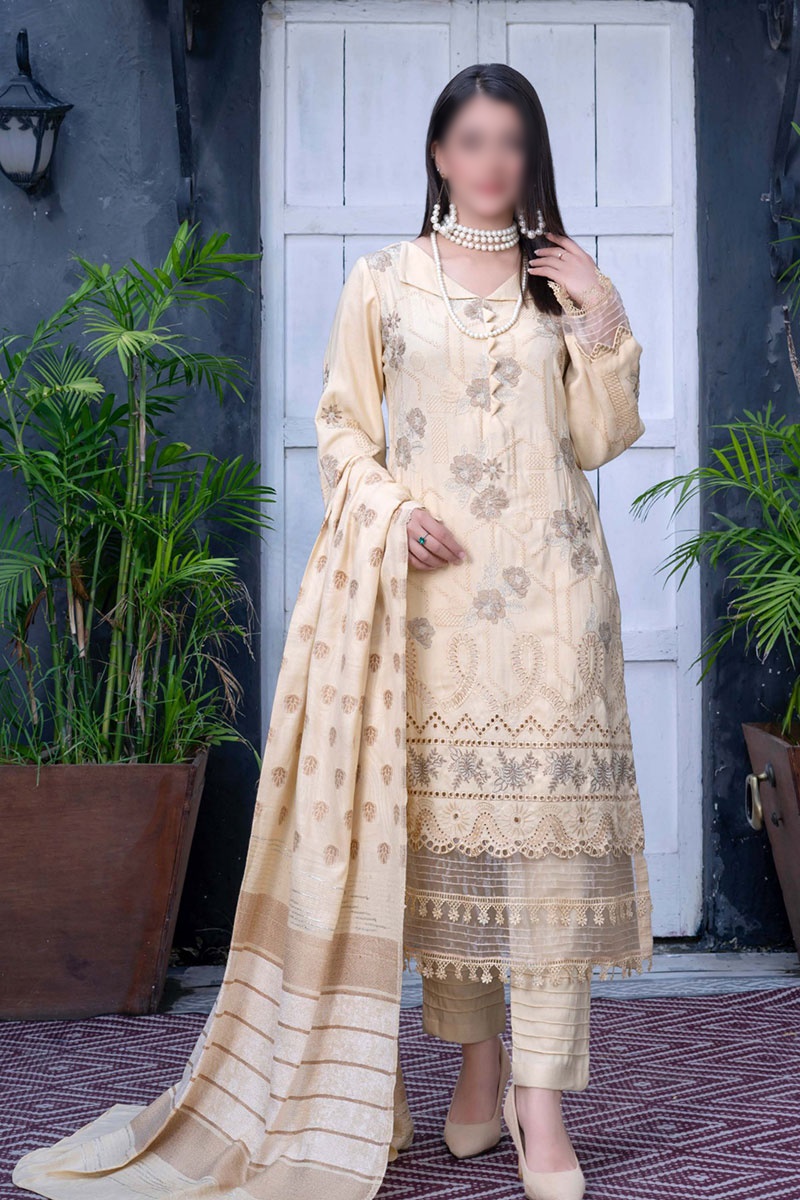 Jahan Ara Embroidered Leather Peach Collection - Design 01