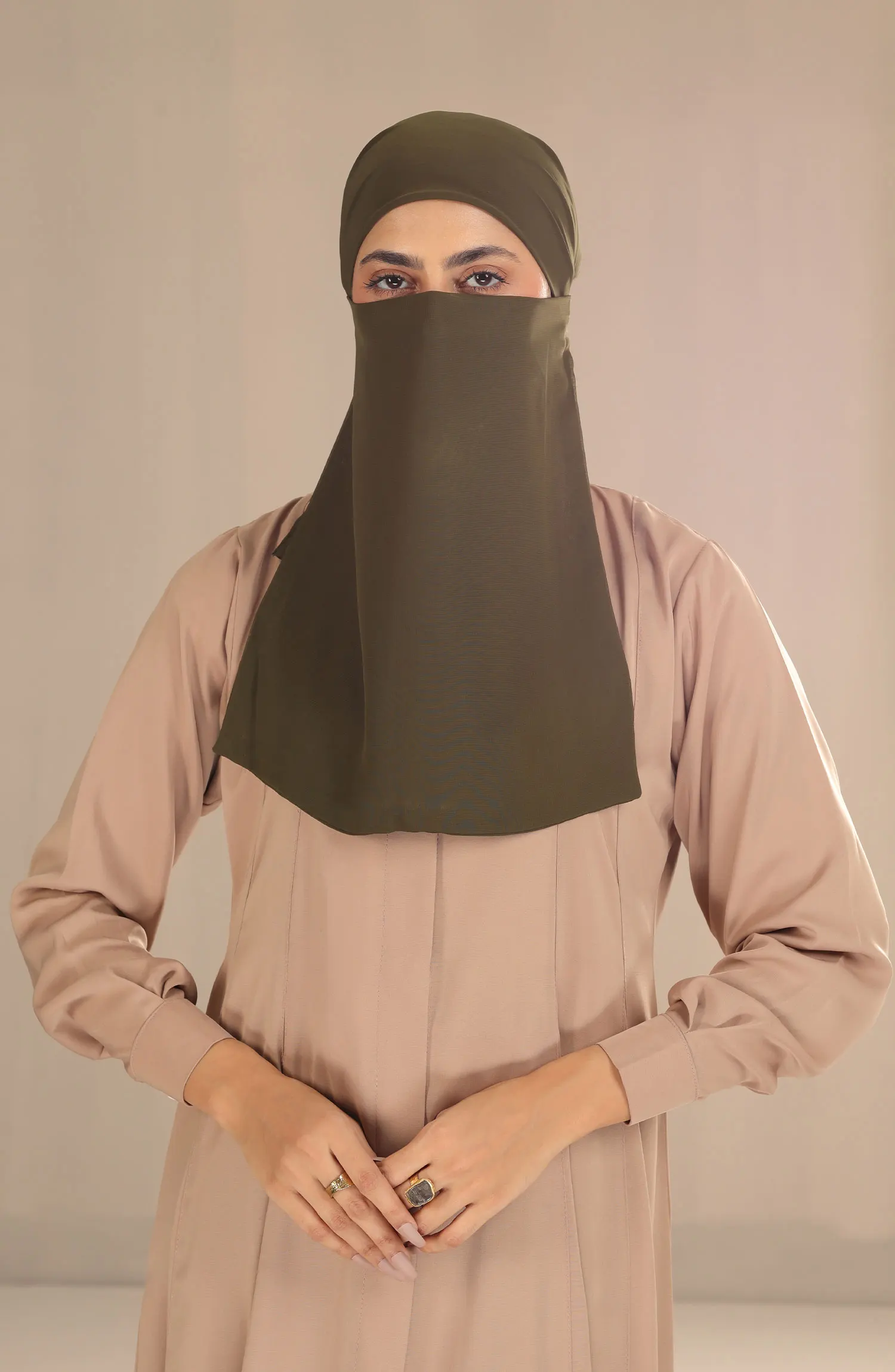 Black Camels Half Niqab With Ties Collection - HNWT-04