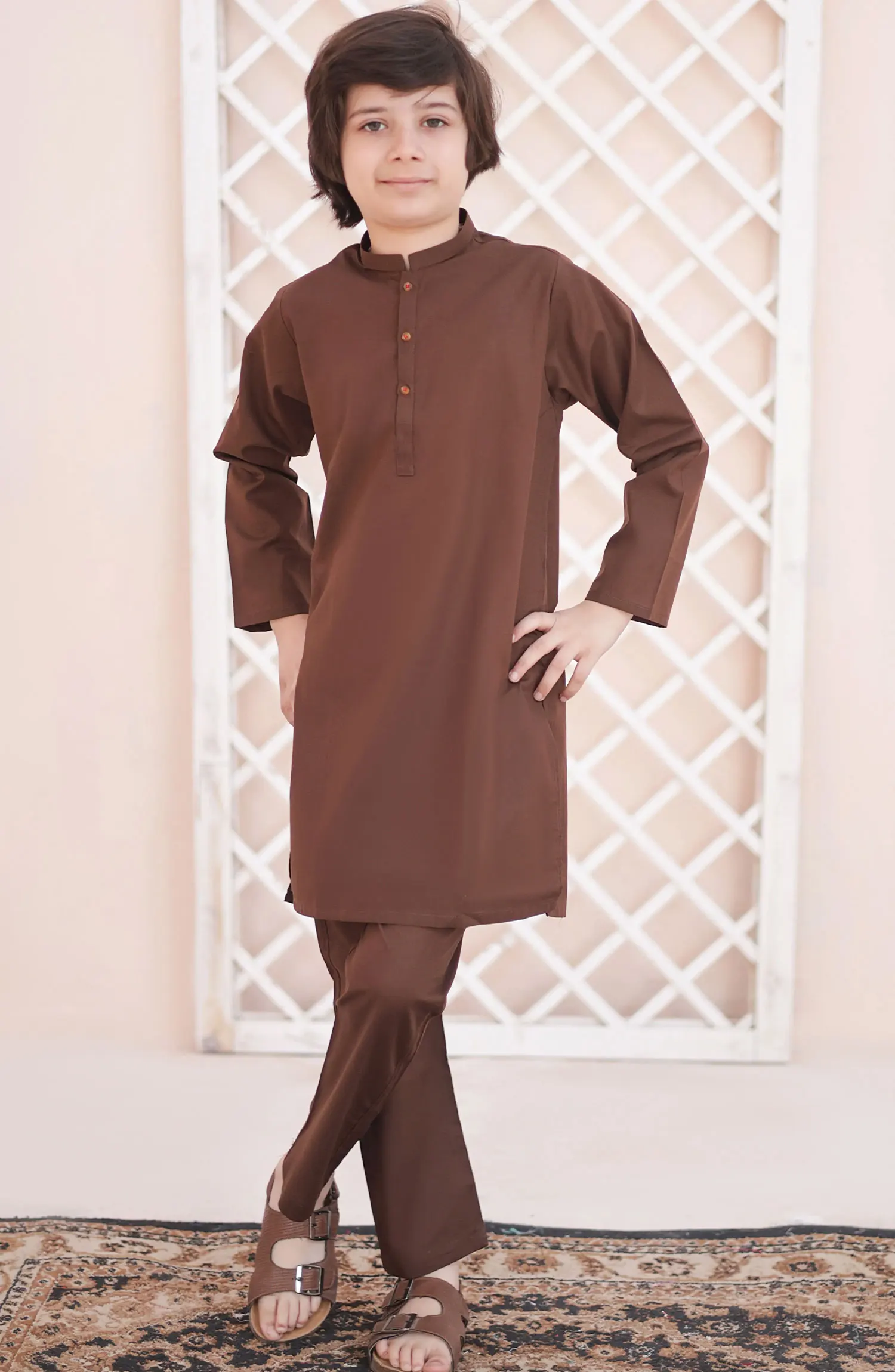 Ramazan Edit Kurta Trouser Collection By Hassan Jee - KT 22 Wood Brown Kurta Trouser
