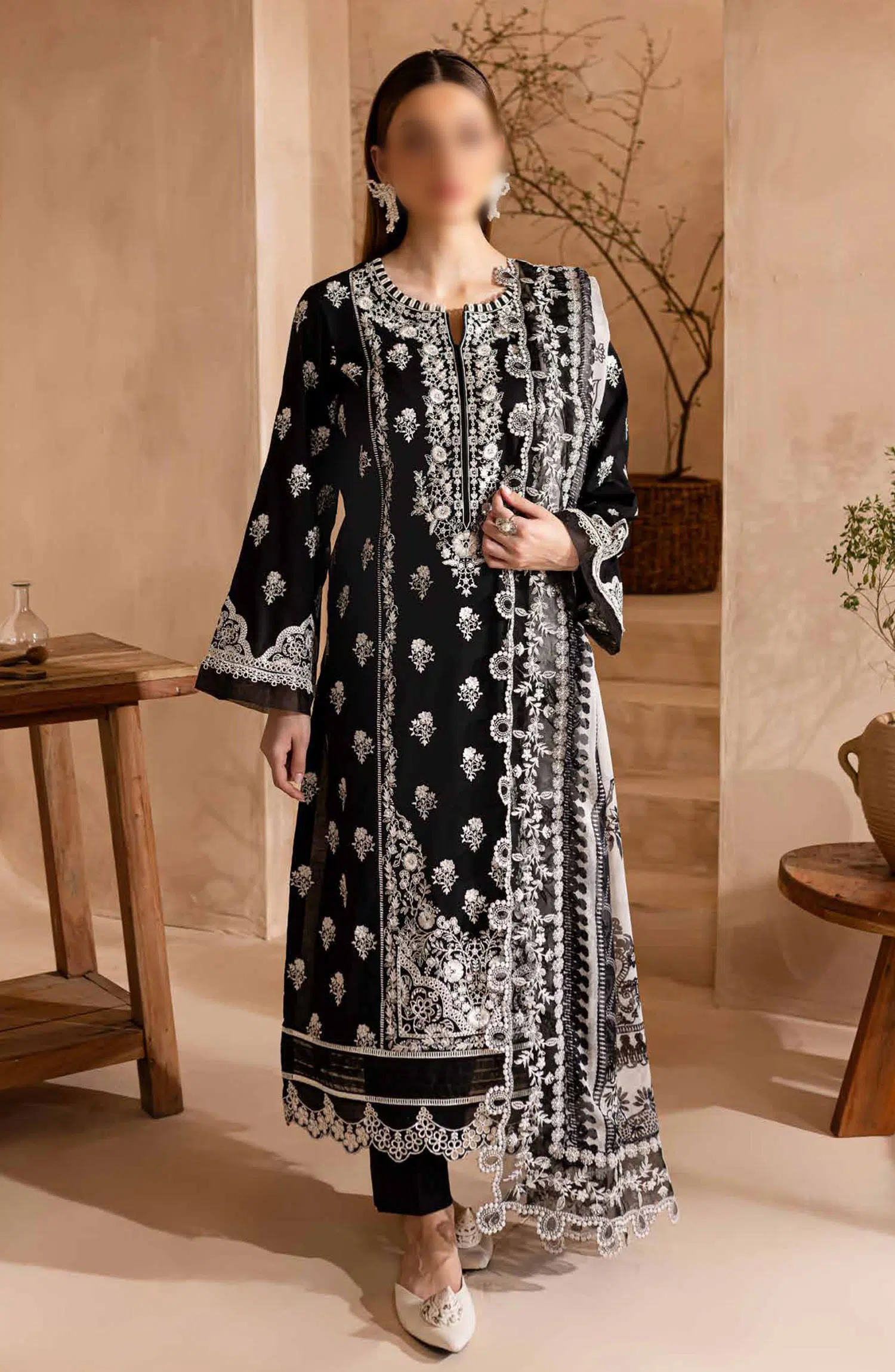 Nureh Koyal Embroidered Unstitched Monochrome Collection - NE 94