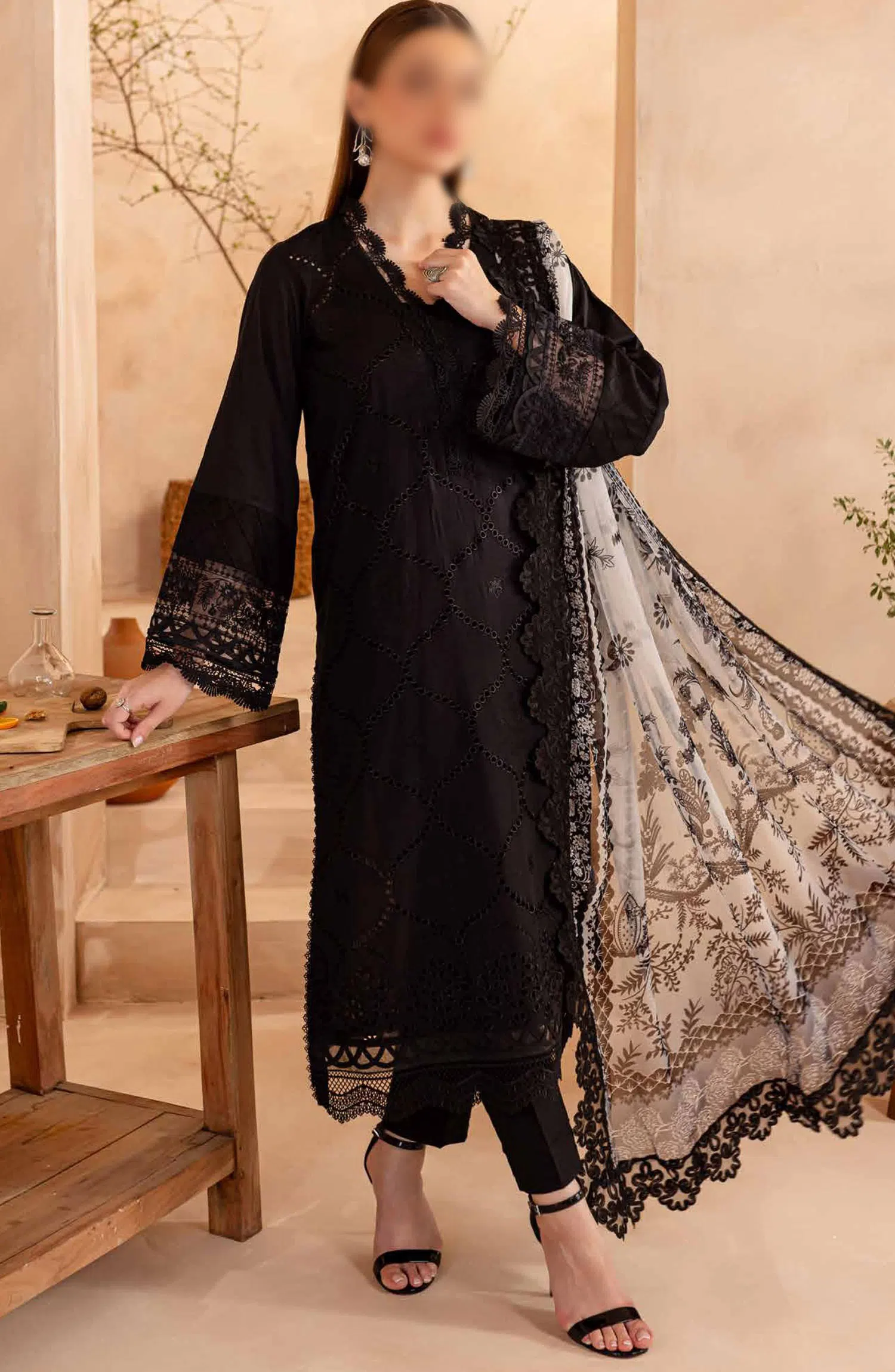 Nureh Koyal Embroidered Unstitched Monochrome Collection - NE 98