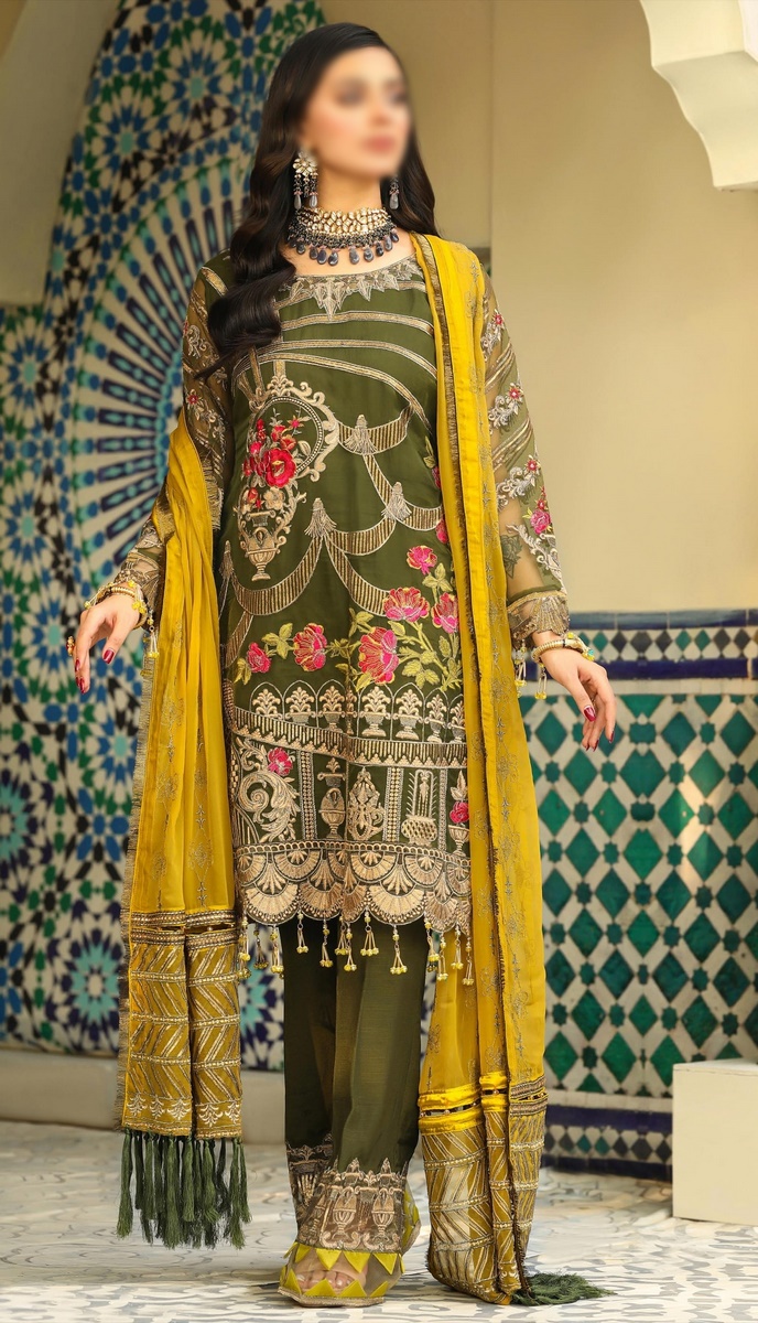 Areesha Luxury Formal Collection Vol 15 Olive Orchid