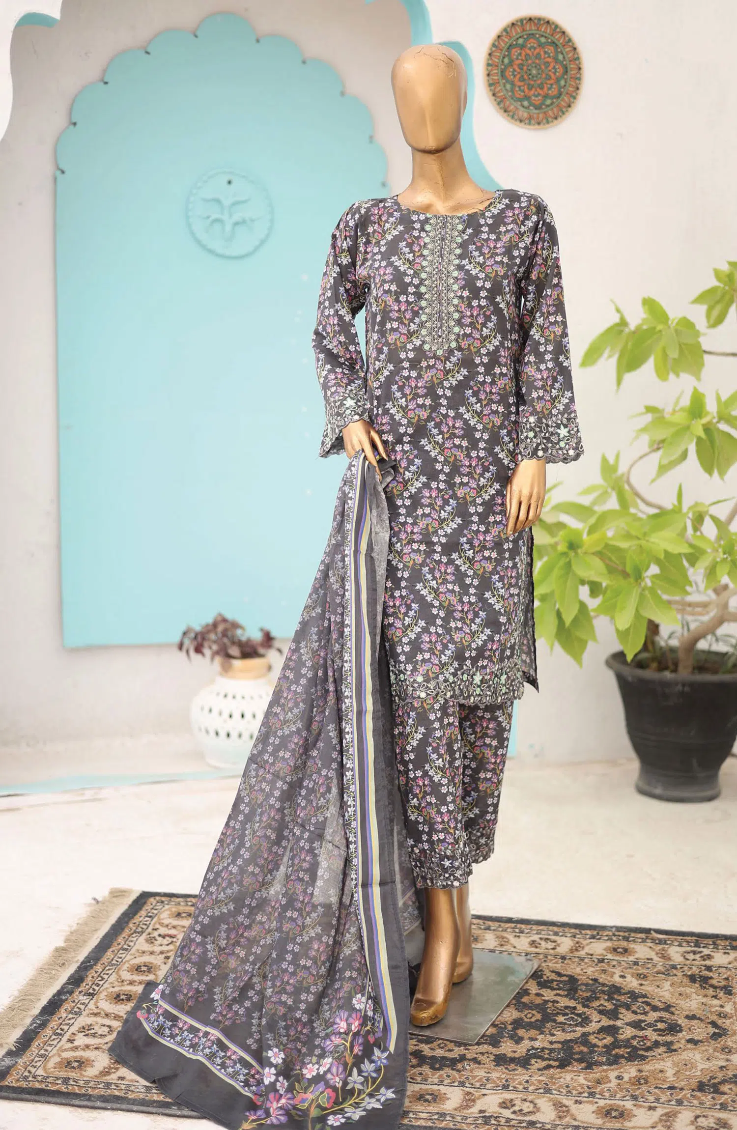 Oswah Women Embroidered Lawn Stitched Collection Vol 07 - OS-2438K GREY