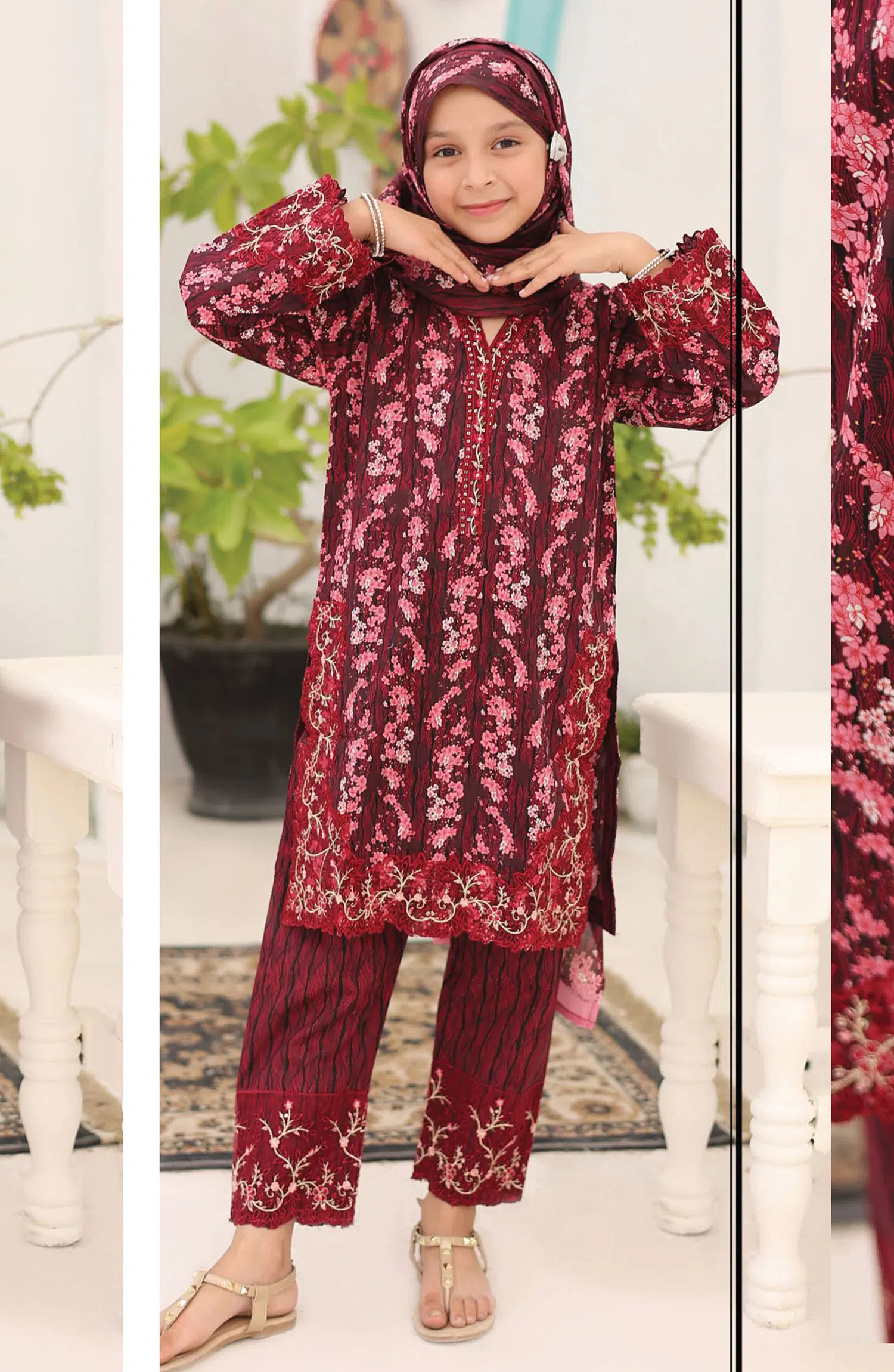 Shifa Girls Lawn Embroidered Collection Vol 07 - SH-2436K MAROON