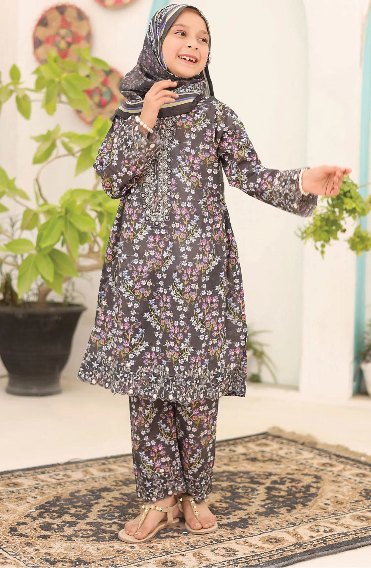 Shifa Girls Lawn Embroidered Collection Vol 07 - SH-2438K GREY